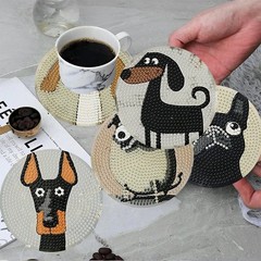 ijbnhd 6 Pcs Dog Diamond Painting Coasters Kits, Animals 4X4X0.1, Dog-2