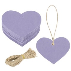 100Pcs Kraft Paper Tags String 2.2 x 2.6 Inch Heart Shape Purple