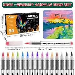 Acrylic Paint Pens 84 Colours Flexible Brush Tip – Ideal for DIY Crafts