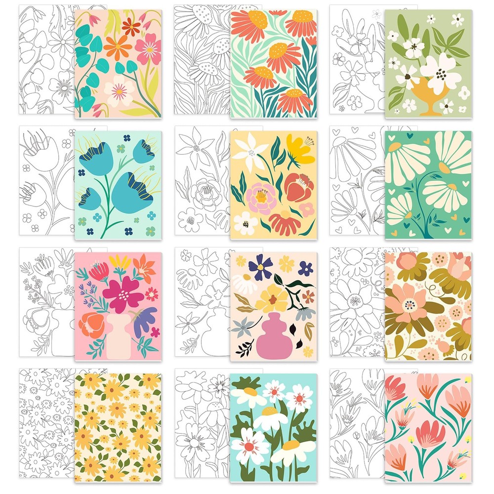 12Pcs Floral Pre Drawn Canvas for Painting Boho Flowers Pre Printed Stretched…