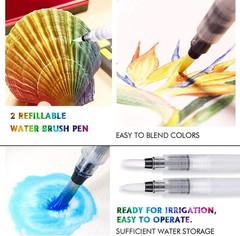 12 Color Metallic Glitter Watercolor Paints Set 2 Brushes 2 Color Cards Bag