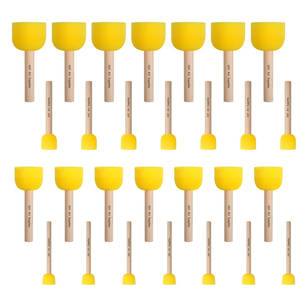 28 Pc Round Sponge Foam Brush Set Wooden Handle Tools for Kids Painting Crafts