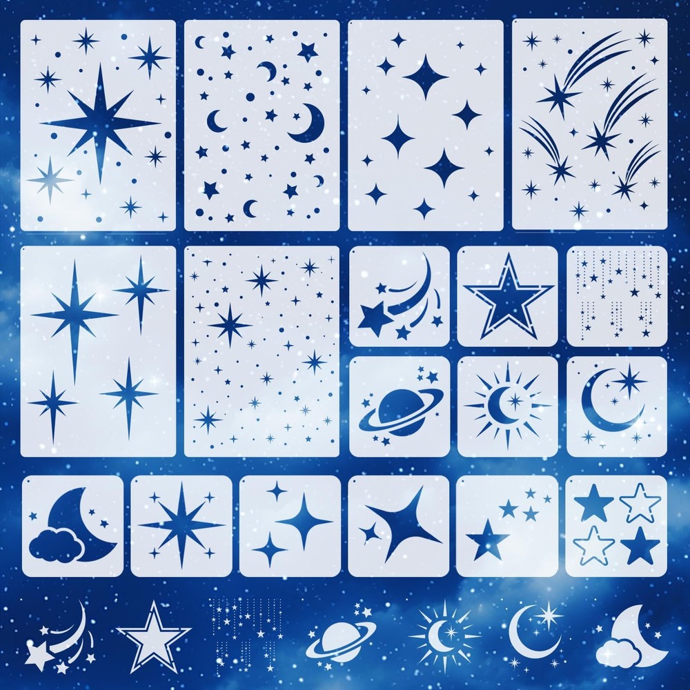 18pcs Large Star Stencils (16″ x 11.7″) and Small (5.4″ x 5.4″), White