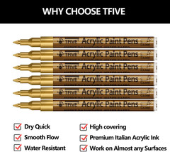 Gold Marker Paint Pens – 6 Pack Acrylic Gold Permanent Marker, 0.7Mm Extra Fine