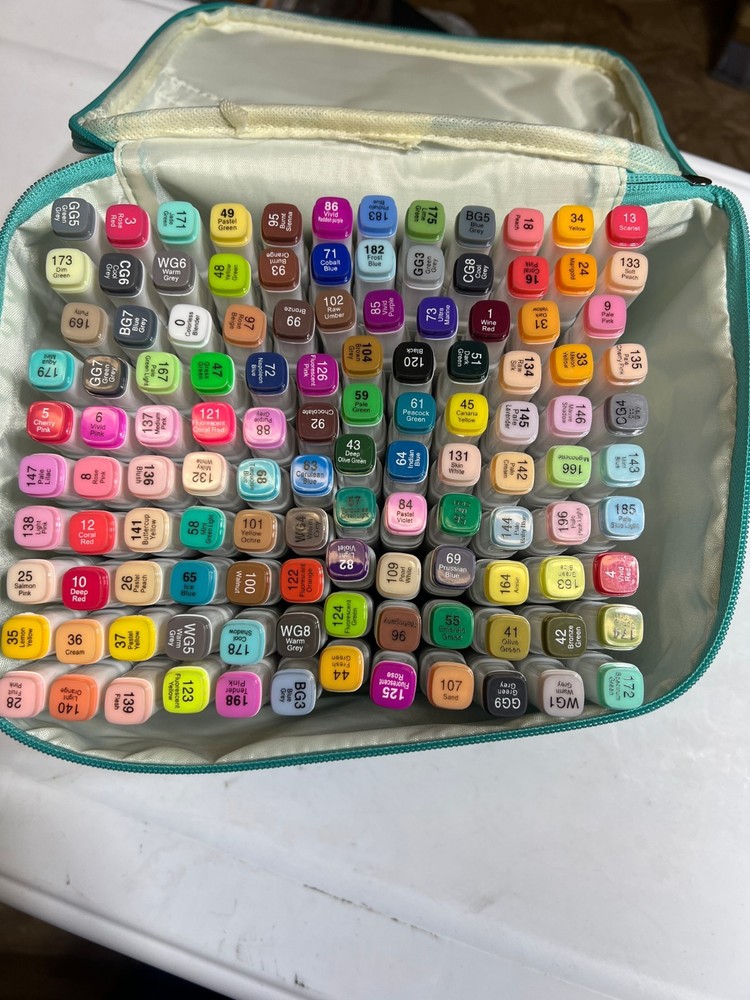 Artist 120 Piece Unique Colors Alcohol Markers Set Dual Tip w BLUE Carrying Case