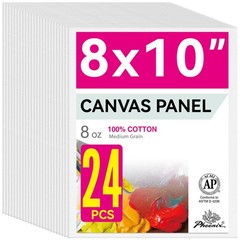 PHOENIX Painting Canvas Panels 8×10 Inch, 24 Bulk 8″ x 10″, White – Pack