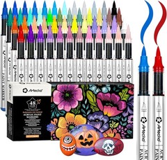 Automatic Ink Control Acrylic Paint Markers 48 Colors Brush Tip, for Stone, R…