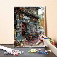 Bookshop Paint by Numbers Kit for Adults DIY Canvas Wall Art 16×20 Inch