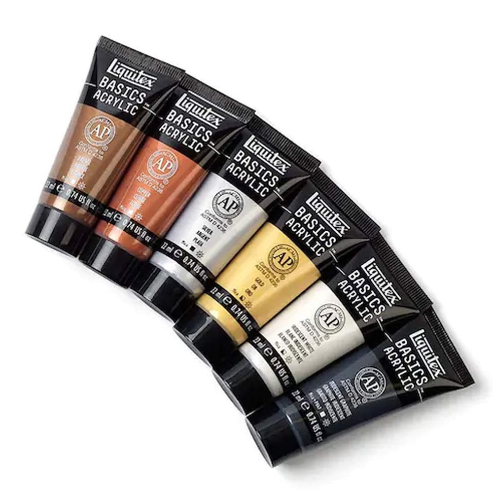 Liquitex Metallic Paint Set 6 Tubes Assorted Gold Silver Iridescent Colors 22Ml