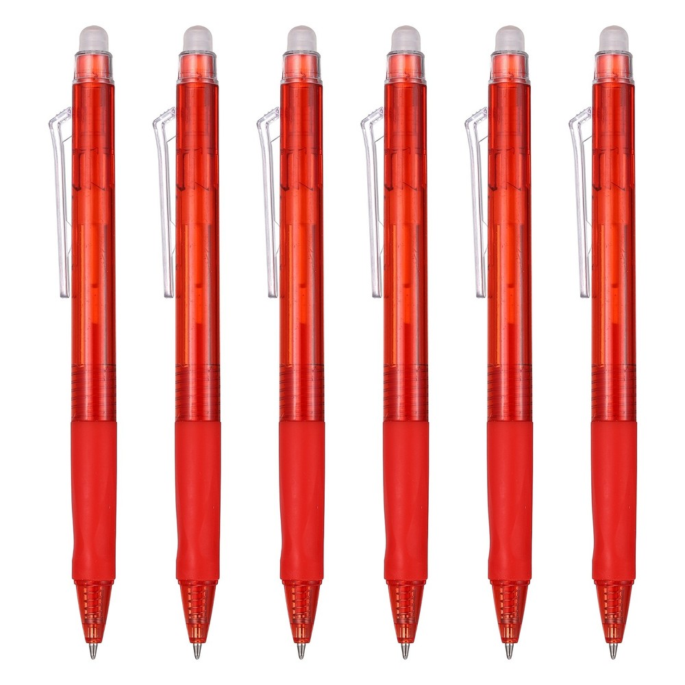 6Pcs 0.5mm Fine Point Retractable Erasable Gel Pens Comfortable Grip, Dark Red