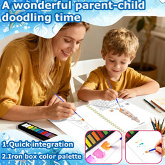 Watercolor Workbook for Beginners, Multi-Theme Designs, with 12-Color Palette an