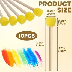 10-PCS Round Sponge Brushes with Wooden Handle for Painting DIY Crafts Yellow