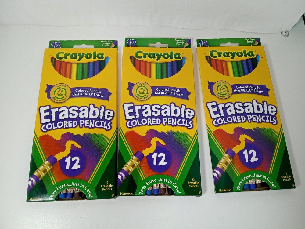 Lot Of 3 New Crayola Erasable Colored Pencils – 12 Pack NIB Drawing Art Supplies
