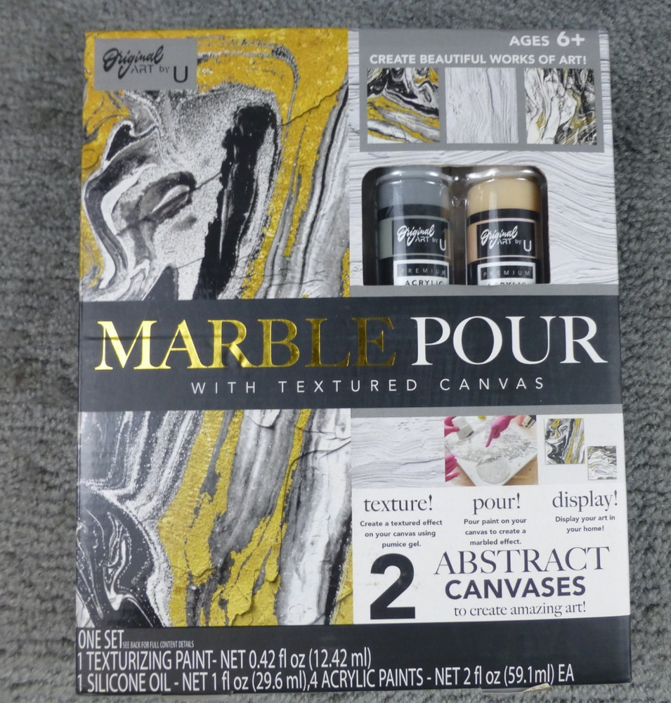 Original Art by U Marble Pour With Textured Canvas Acrylic Paint Set Multicolor
