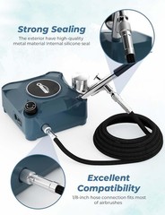 Airbrush Kit Compressor Dual Action 0.5mm Nozzle 7cc Cup Blue AK2-2 10.5L min