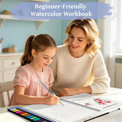 Watercolor Workbook,Coloring Book,12-Color Paint Set with 2 Paint Brushes for Ad