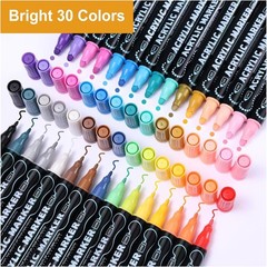 nauets 30 Colors Dual Tip Acrylic Paint Markers, Dot & Fine Tip Acrylic Paint Pe