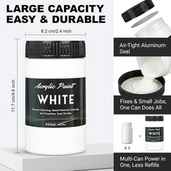 Titanium White Acrylic Paint 300Ml (10.2Oz) – High Coverage, Opaque, Lightfast &