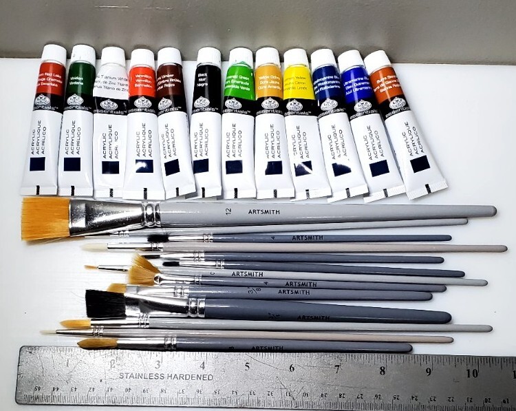 12 Pc Royal & Langnickel Essentials Acrylic Paints w/ 13 ARTSMITH Brushes