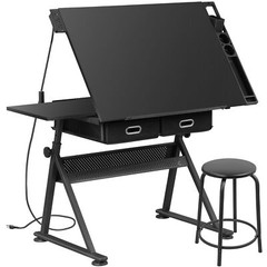 Large Work Surface Drafting Table Art Desk In Robust Steel And Wood Finish