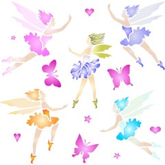 Fairies Stencil, 4.5 x 4.5 inch (S) – Mix Media Layering Classic Fairy Design…