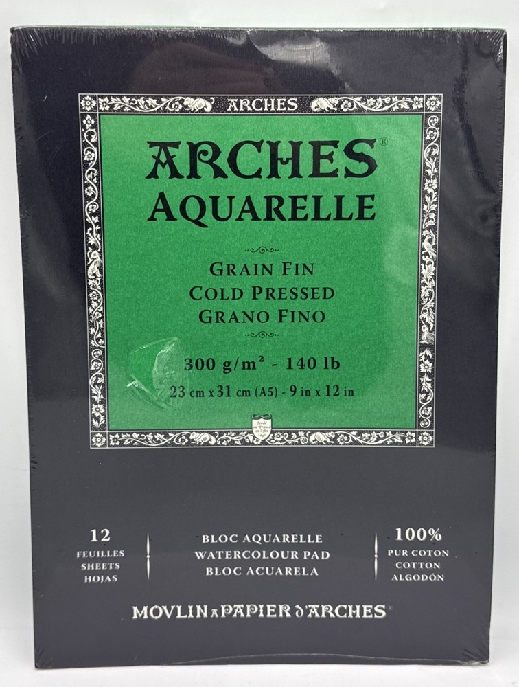Arches 9×12” Paper Pad 140 lb pound Cold Press Block Bent Edges Sealed