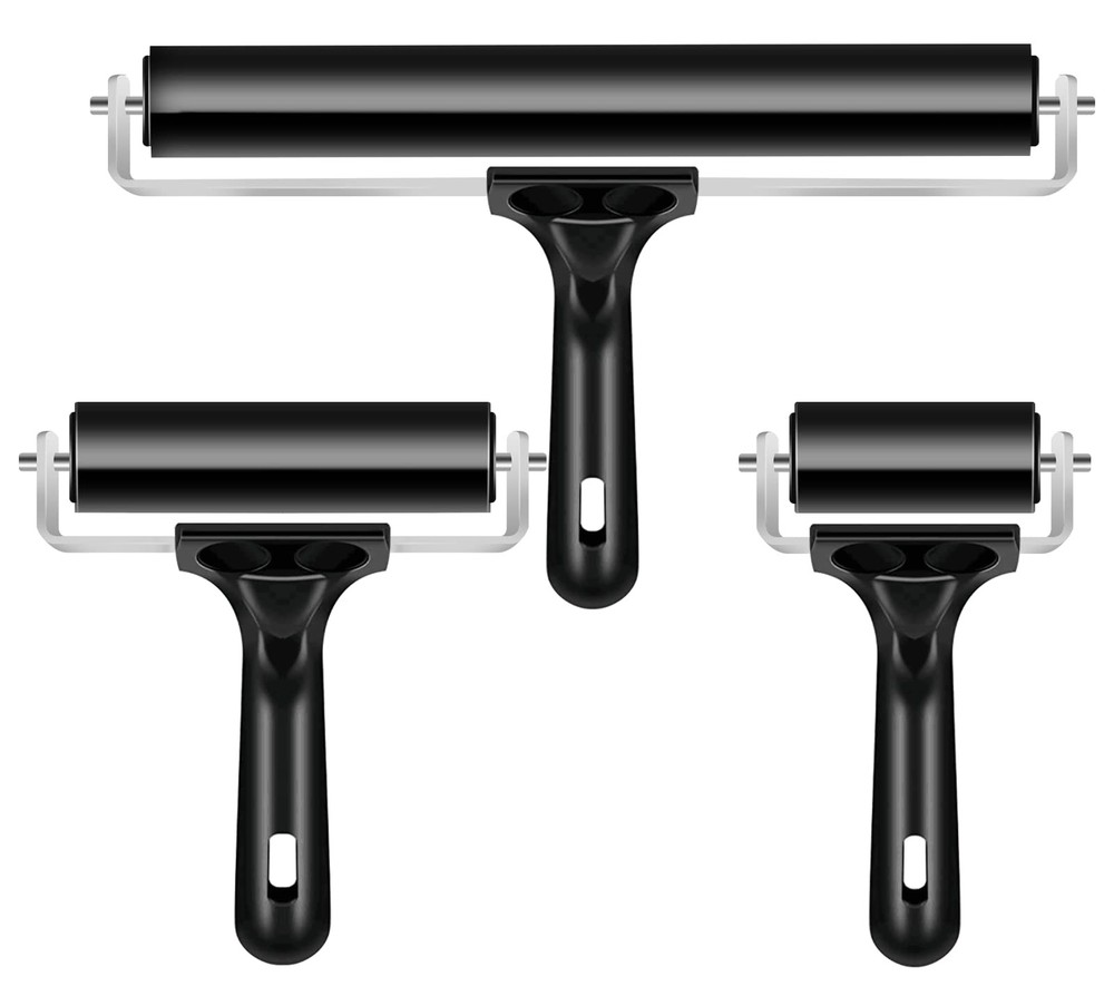 3 Pack Printmaking Brayers – Premium Brayer Rollers for Crafting, Hard black