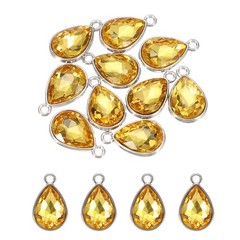 10 Pcs 10x14mm Alloy Glass Crystal Teardrop Charm for DIY Craft, Golden Yellow
