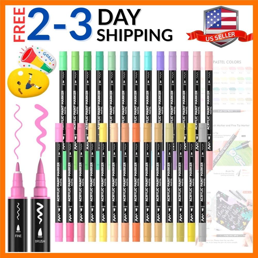 28 Pastel Colors Dual Tip Acrylic Paint Markers, Brush Tip and Fine Tip Acryl…
