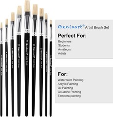 Acrylic Oil Watercolor Paint Brush Set, 9pcs Flat Paintbrushes for Art Painting