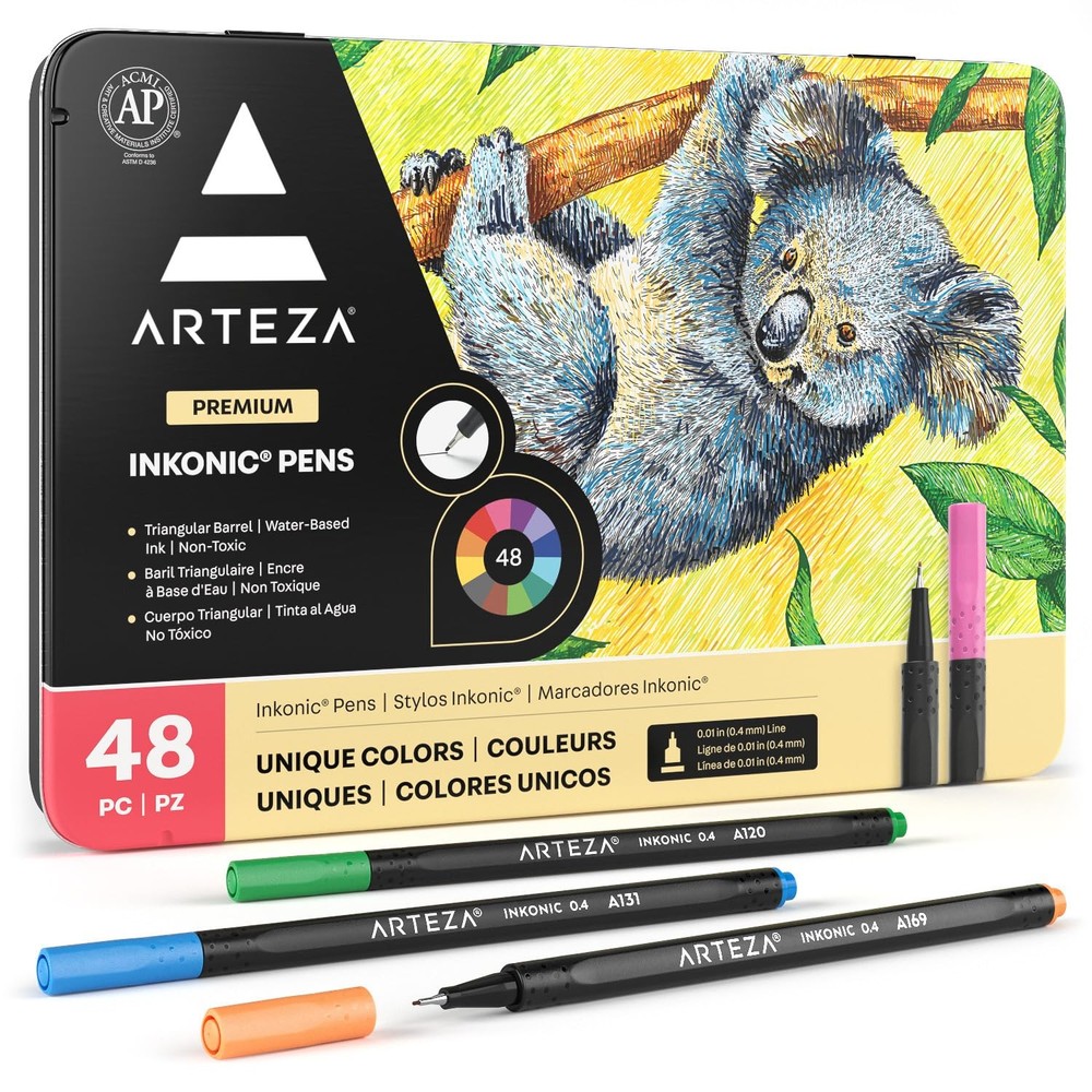 Inkonic Fineliner Pens Set Of 48 Markers 0.4mm Fine Tip For Drawing Art