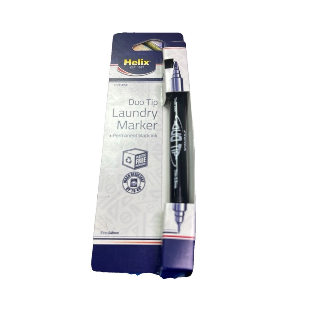 Helix Duo Tip Laundry Permanent Marker Pen – 0.8mm-3mm – Black Ink – Single Pen