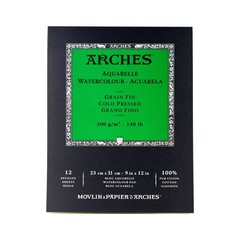 Arches Watercolor Paper Pad, 140 pound, Cold Press, 9″x12″ 9″x12″, White