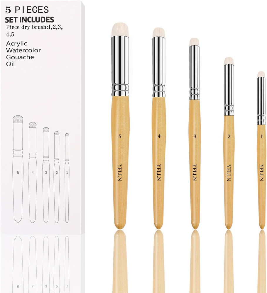 Drybrush Set: 5 Professional Animal Hair Brushes for Wargames & Tabletop Art