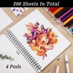 4 Pack Mixed Media Sketchbooks 9×12″ Heavyweight Spiral Bound 200 Sheets for Dra
