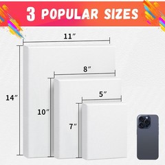 Pre-Primed Stretched Canvas Set 5×7 8×10 11×14 Primed Cotton Art Canvases 3-Pack