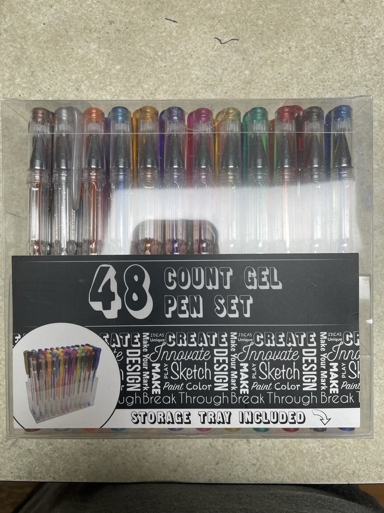 48 Count Gel Pen Set Brand New Multicolor – Storage Tray Included