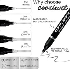 3PK Liquid Chrome Markers Set, Permanent Mirror Pens for Plastic, Metal, Art
