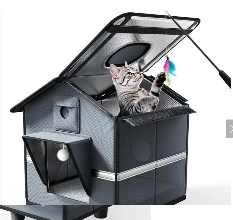 Outdoor Cat House with Raised Base & Toy Included, Weatherproof Feral Cat Shelte