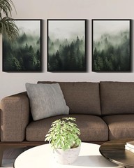 SHENIFY Green Fog Pine Tree Forest Canvas Wall Art 11x14in Framed Nature Mode…