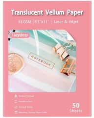 Translucent Vellum Paper 8.5×11 Inches, 50 Sheets Printable Transparent Clear