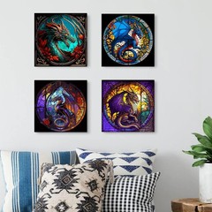 KICHANG 4 Packs Paint by Number for Adults, 16x16in Frameless, 4 PCS Dragon