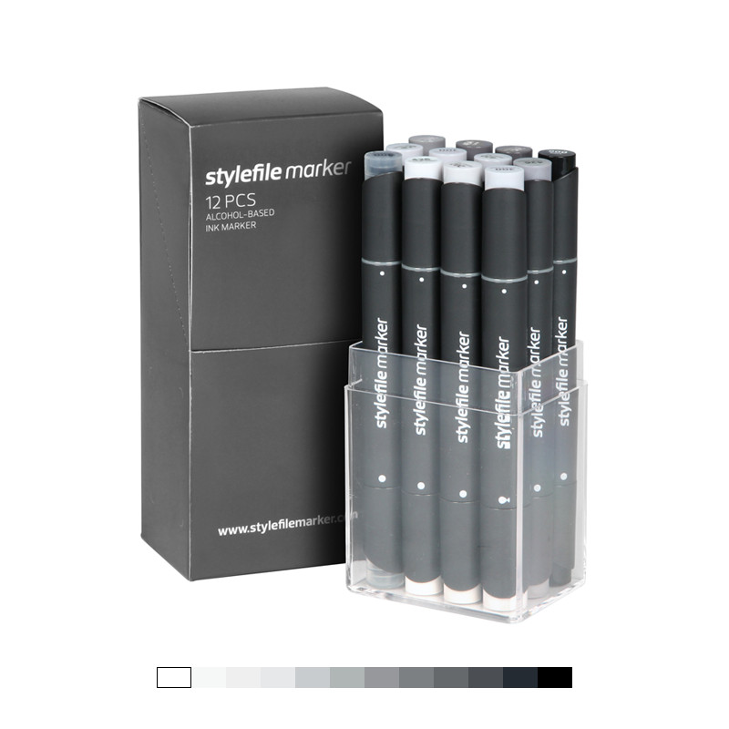 Stylefile Classic Dual-Tip Neutral Grey 12 piece Marker set