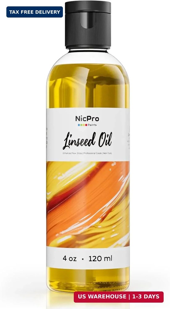 Nicpro Linseed Oil for Painting, 120ml (4oz) Refined Linseed Oil Medium for Thin