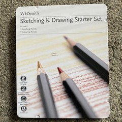 WHSmith Sketching & Drawing Starter Set With 9 Sketching & 9 Coloured Pencils