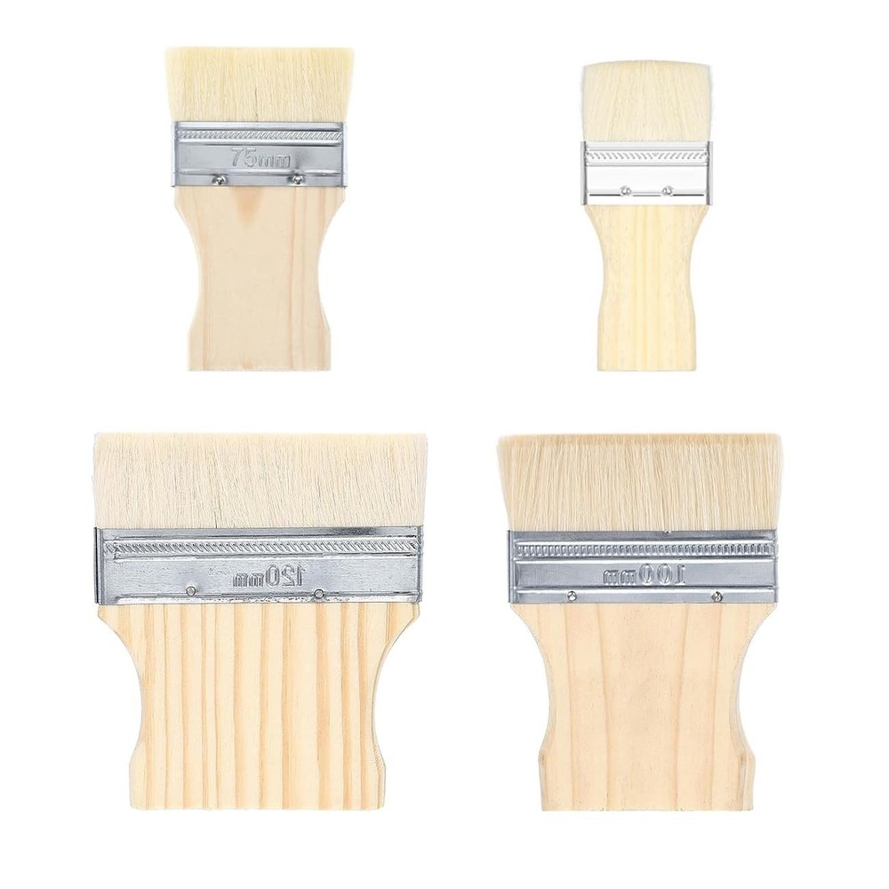 4Pcs Flat Paddle Paint Brush Set Wide Short Handle Fits 2/3/4/5 Inch Yellow