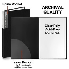 11×17 Presentation Binder with 24 Clear Sleeves, Acid-Free Portfolio Folder