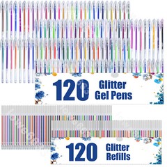 120PC Glitter Gel Pens + 120PC Refills Unique Colors for Coloring Books Drawing