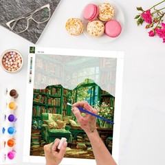 Books Room Interior Paint by Numbers Kit for Adults Beginners 16×20 Inch