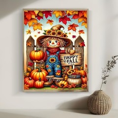 Happy Fall Scarecrow,Pumpkin Paint by Number Kits for Adults, DIY Paint by Numb.